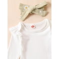 thumbnail image 4 of Loicainy Baby Toddler Girls Fall Outfit 3 6 12 18 24 Months Long Sleeve Romper with Flower Print Belted Pants and Headband Clothing Set, 4 of 9