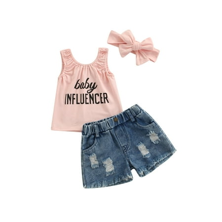 

Baby Girl Clothes Newborn Girl Long Sleeve Ruffer Onesies+Denim Shorts+Headband Sets Infant Girl Outfits