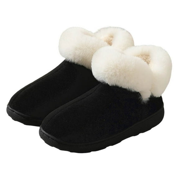 Ticikt Women Men Ankle Bootie Slipper Plush Warm Indoor Outdoor Shoes Comfy Fleece Lined Memory Foam Slipper with Anti-Slip Sole,Color:Black,Size:9