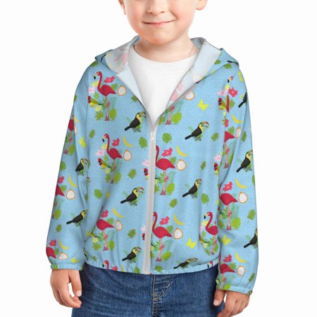 

Goofa Flamingos And Tropical Plants Printed Kids Zip-Up Hoodie Girls Boys UPF50+ Sun Protection Jacket Hooded Cooling Shirt-5 Years