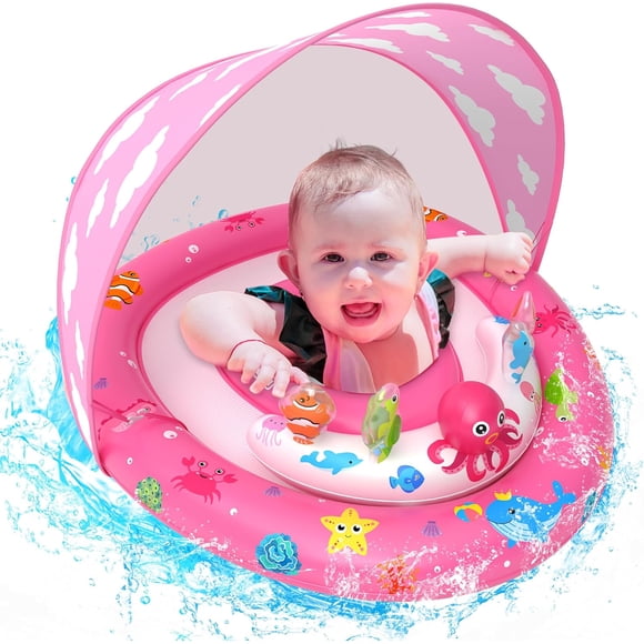 czcpp-Baby Jouets Flottants pour Bébé - Piscines pour Bébé 6-18 Mois, Flotteur de Piscine avec Auvent Jouets de Natation pour Bébé 6-12 Mois & 1 2 Ans Tout-Petit Été Jeu Extérieur Cadeaux Enfants Garçon Fille