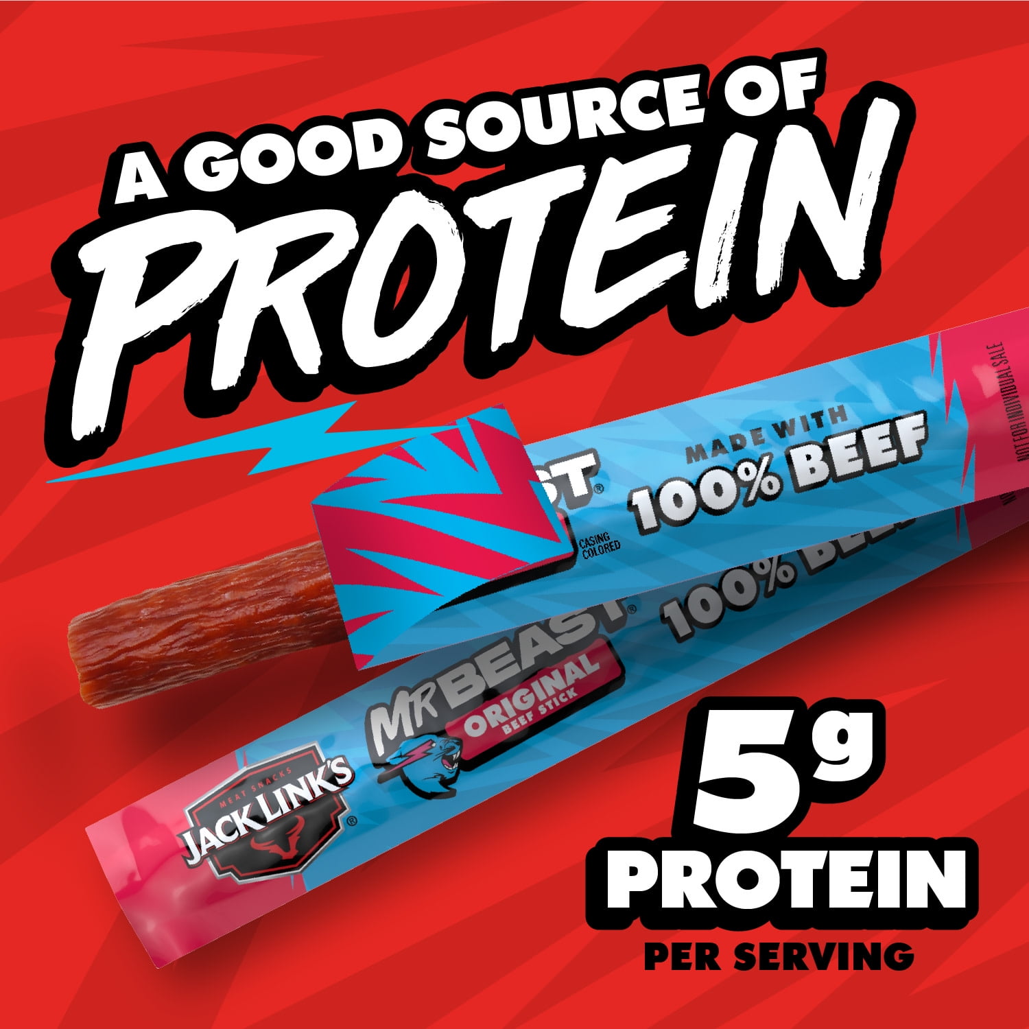Jack Link’s x MrBeast Original Beef Sticks, 9.2 Ounce, 10 pack of .92 Ounce meat sticks