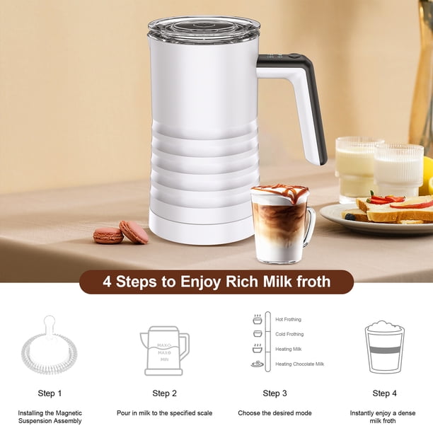 Mousseur à Lait Électrique 4-en-1 – Chaud/Froid, Cappuccino, Latte, Chocolat Chaud En 3 Min