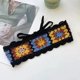 thumbnail image 2 of Diadema pequeña de lana fresca con accesorios para el cabello de borde ancho de encaje, diadema retro tejida para mujer con diadema de encaje hueco, diadema de moda, 2 of 6