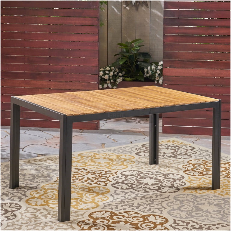 JERFIT 59 inch Acacia Wood Outdoor Dining Table, Teak Finish