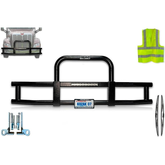 Kozak Black Front Bumper Grille Deer Brush Guards with Built in 16" LED bar Compatible with 579 2013-2020
