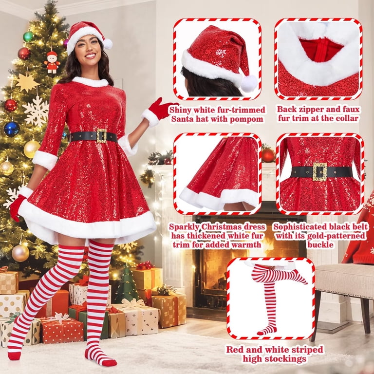 blue dress for baby girl Mr and Mrs Santa Claus Shearling Leather Costume Black / 4XL / Women