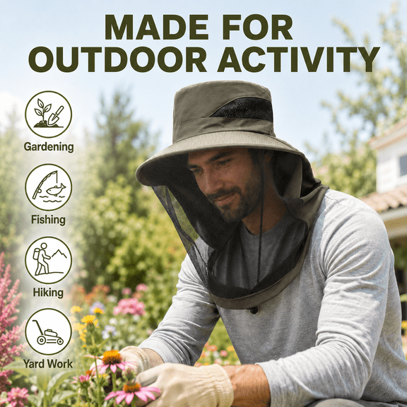 Sun Protection Hat with Face Neck Cover, Wide Brim Outdoor Fishing Hat, Breathable Mesh Safari Hat for Hiking Camping Gardening Travel
