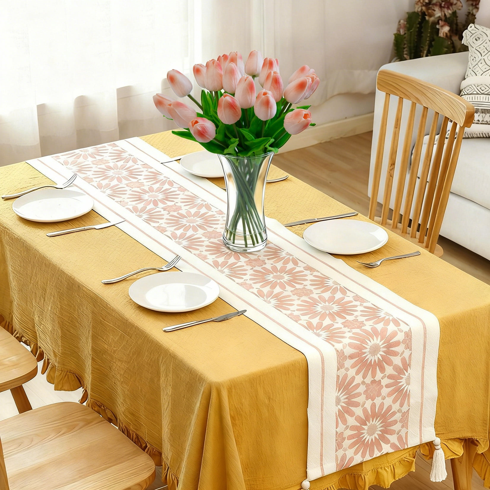 20 Pcs Artificial Real Touch Tulips Flowers in Glass Vase with Faux Water, Tulips Fake Arrangements Orange Tulip with Vase for Dining Table Home Decor Wedding Centerpieces