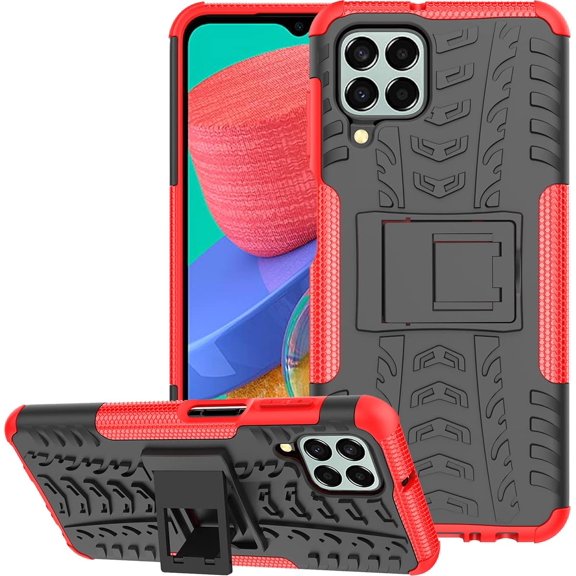 Tyre Pattern Design Case for Samsung Galaxy M33 with Kickstand, Heavy Duty Shockproof TPU PC Material Double Layer Protection Phone Case for Samsung Galaxy M33 XC Red