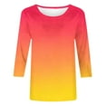 thumbnail image 5 of Charella Women's Casual 3/4 Sleeve Tees Gradient Color T-Shirts Crew Neck Tunic Tops Loose Fit Blouses (S, Orange 1), 5 of 5