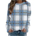 thumbnail image 7 of Women's Lightweight Sweatshirts Plaid Checkered Print Crewneck Pullover Long Sleeve Loose Christmas Casual Tops (L, Blue), 7 of 7