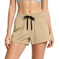 thumbnail image 2 of Cagogo Women's High Waisted Drawstring Shorts with Pockets Quick Dry Casual Loose Sport Shorts Summer Beach Work Lounge Athletic Shorts, Khaki L, 2 of 5