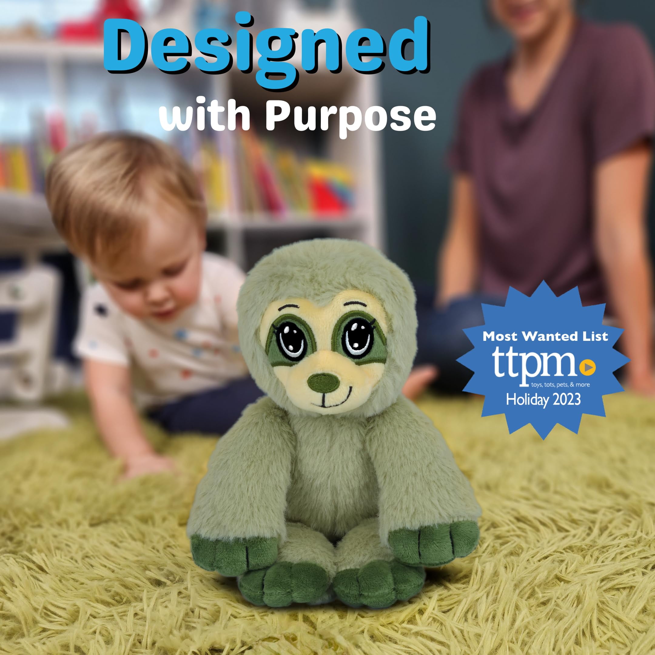 The Adventure Crew Sami the Sloth Plush Comfort / Activity Toy for Newborn and Up | Ultra-Soft, 11.5" Compact Size with Weighted Limbs | Interactive Companion for Early Learning