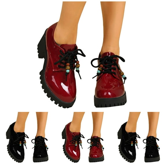 Pandaie Platform Oxfords for Women Leather Lace up Chunky Loafers Ladies Casual Office Business Slip on Work Dress Pumps Shoes Black 6