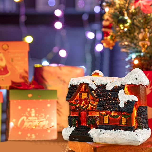 Casas de Invierno de Navidad con luces LED • Figuritas de resina caseras • Kits de adornos en miniatura para ramas de cedro y decoración de habitaciones