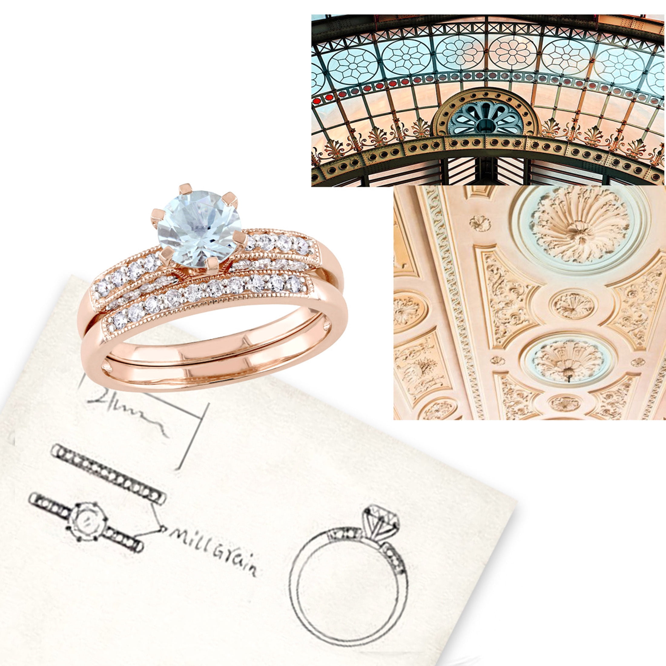 Everly Women's Aquamarine 10k Rose Gold Bridal Set