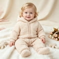 thumbnail image 2 of Gunia Toddler Boys Girls Pajamas Snowsuit Fleece Bodysuit Long Sleeve Romper With Cute Animal Ears Fall Winter Onesie Clothes Set Beige 9-12 Months, 2 of 6