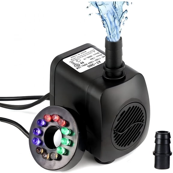 HIBIBUD Submersible Water Pump,15W 800L/H Fountain Pump with 12 Color Led Light for Fountain Pool Garden Pond Fish Tank Aquarium Water Pond Fountain (With Plug)