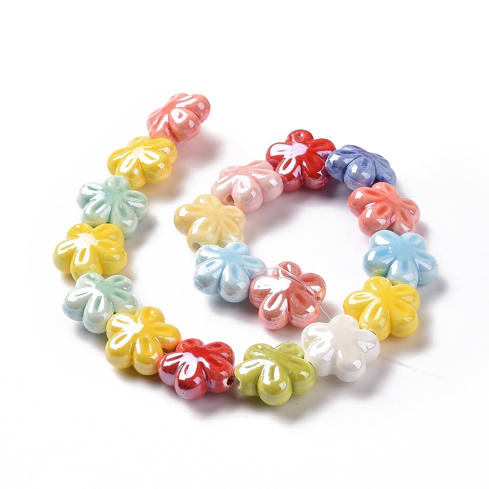 10Strand Handmade Porcelain Beads Strands Pearlized Flower Mixed Color 17.5x17x8.5mm Hole: 2mm about 18~19pcs/strand 11.61''(29.5cm)