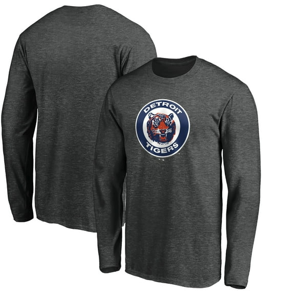 Men's Charcoal Detroit Tigers Cooperstown Collection Huntington Logo Long Sleeve T-Shirt