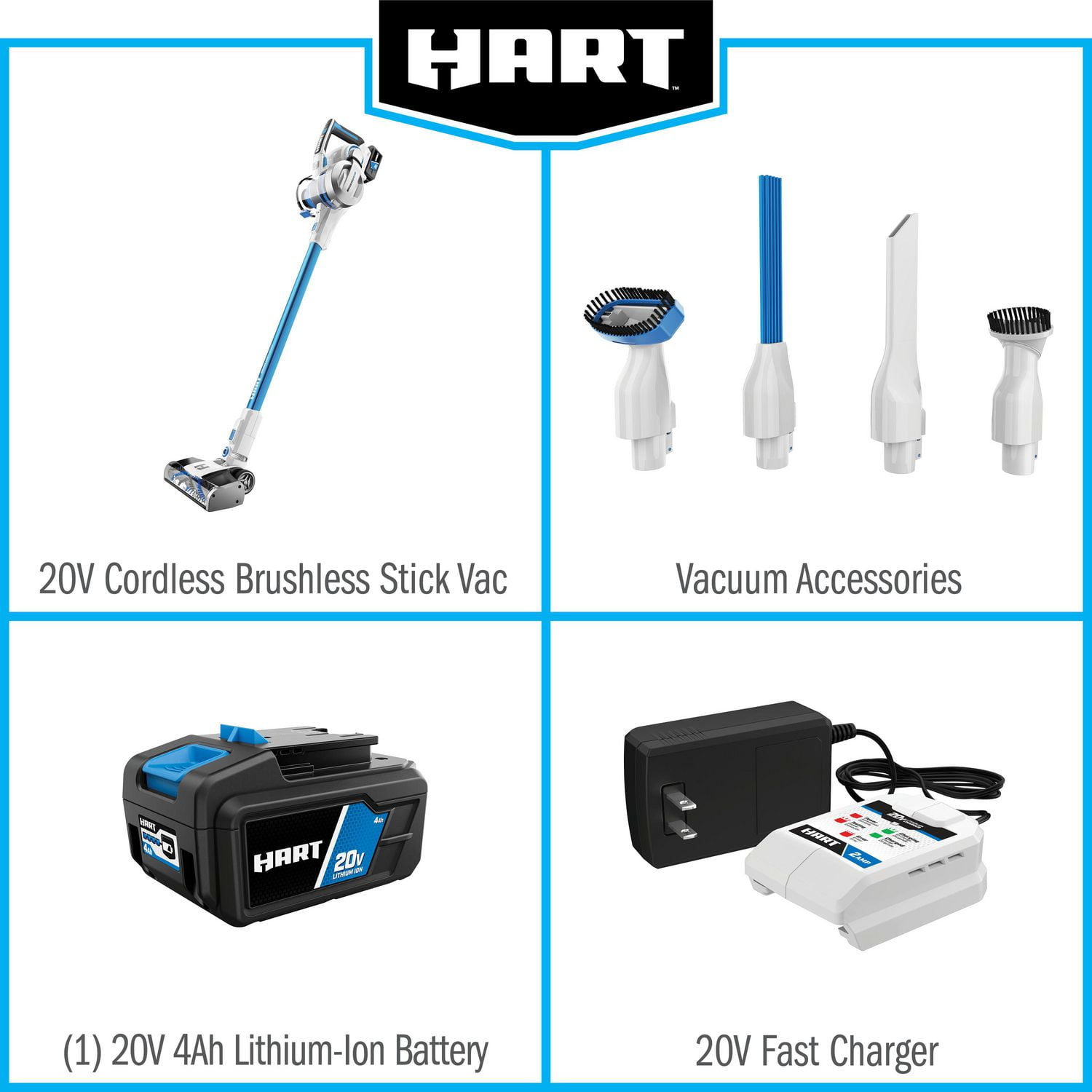 HART 20-Volt Brushless Cordless Stick Vacuum Kit, Generation 1, (1) 4.0Ah Lithium-Ion Battery