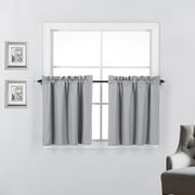 100% Blackout Curtain Tiers for Kitchen - Window Treatment Home Décor Small Panels for Half Windows, 27 x 24 inch Long, 2 Pieces, Light Grey