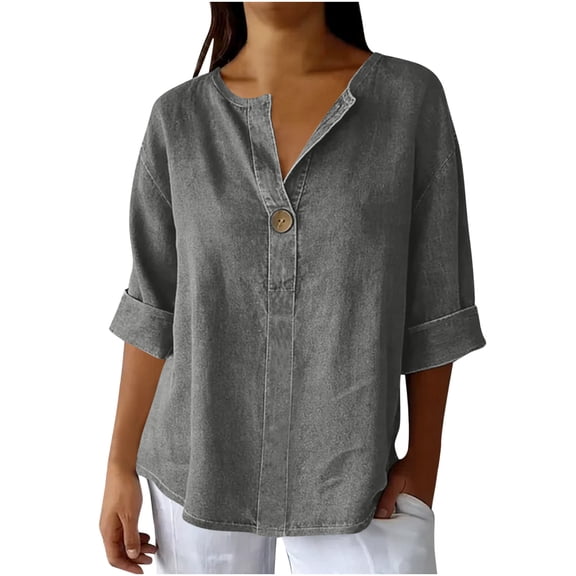 Bixock Women's Half Sleeve Blouse,Plus Size Casual Tops,Solid Color V-Neck T-shirt Loose Fitted Soft Comfortable Daily Leisure T-shirts