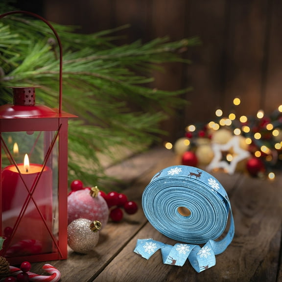 Christmas Linen Ribbon Snowflake Elk Santa Claus Christmas Tree Decoration Ribbon Diy Gift Packaging Decoration Ribbon Blue