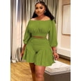 thumbnail image 5 of AURA Women Plus Size Two Piece Set Casual Long Sleeve Top Shorts Lounge Outfit, 5 of 6