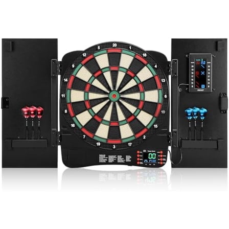 Electronic Dartboard Cabinet, Digital Soft Tip Dartboards with LED Scoreboard, Dart Board Set with 40 Games 420 Variants, 6 Darts, 100 Tips