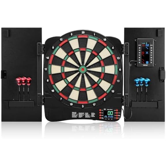 Electronic Dartboard Cabinet, Digital Soft Tip Dartboards with LED Scoreboard, Dart Board Set with 40 Games 420 Variants, 6 Darts, 100 Tips