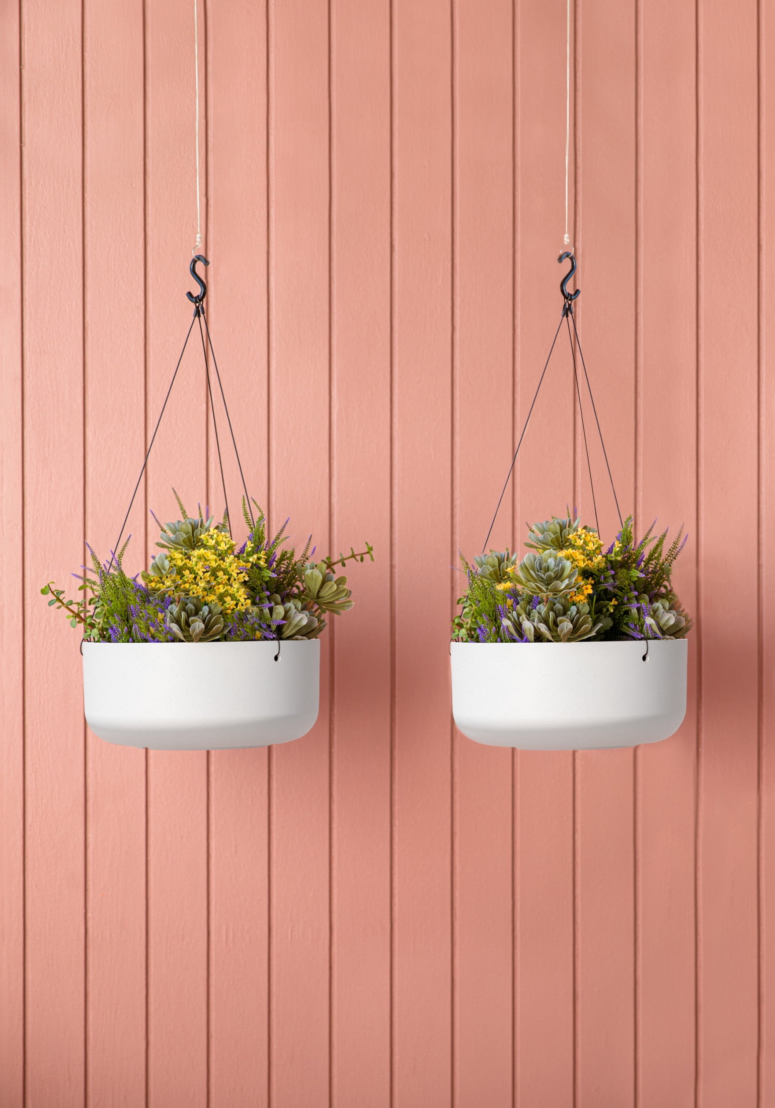 Veradek Mason Series Hanging Kona Bowl 14" Plastic-Stone Planter 2-Pack White