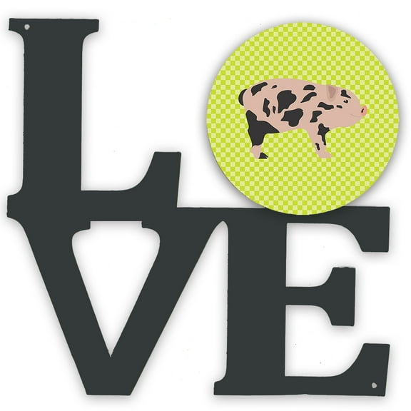Mini Miniature Pig Green Metal Wall Artwork LOVE