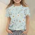 thumbnail image 2 of Girls Cute Summer Tops Size 6-7 Casual Short Sleeve Crew Neck Girls Shirts Funny Daisy Printed T-Shirts Girls Clothes Tunic Tops Blue 11-12 Years, 2 of 6