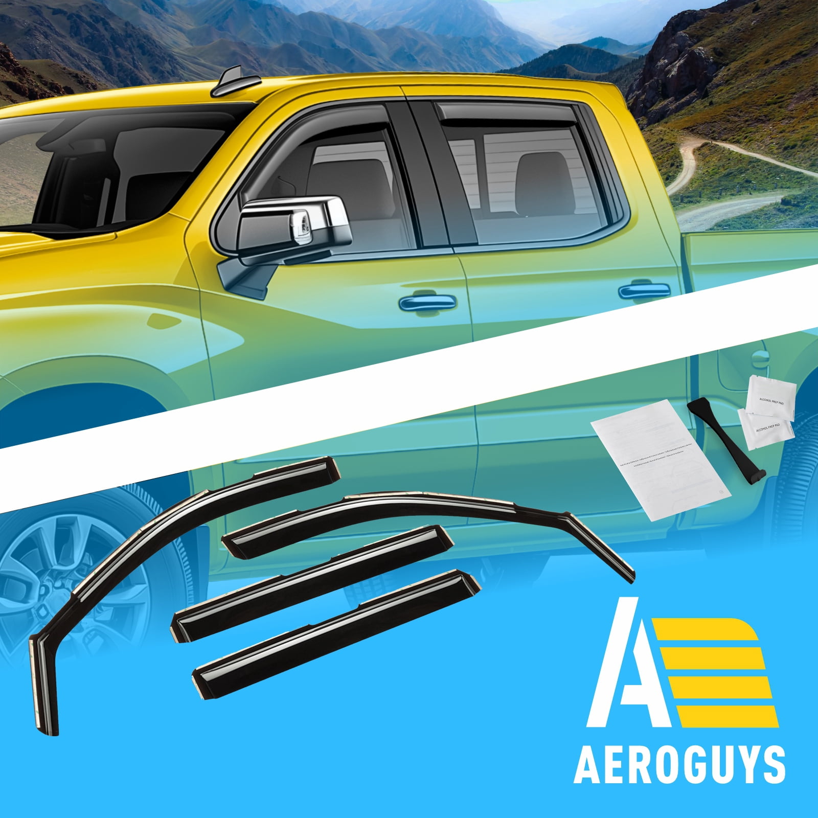 AEROGUYS In-Channel Window Deflectors Extra Durable Window Visors Rain Guards Fit for Chevrolet (Chevy) Silverado 1500 2019-2026 Crew Cab, Sun Visors, Wind Vent Visors, Truck Accessories-4pcs. AG0022