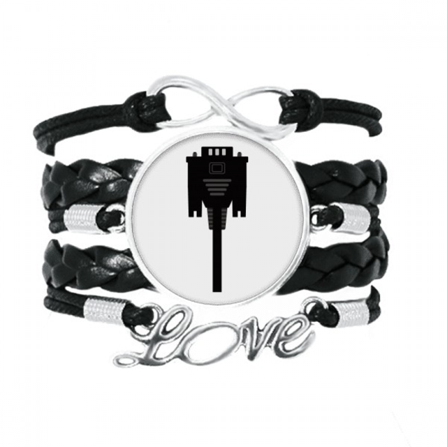 Display Screen Cable Black Plug Bracelet Love Accessory Twisted Leather Knitting Rope Wristband