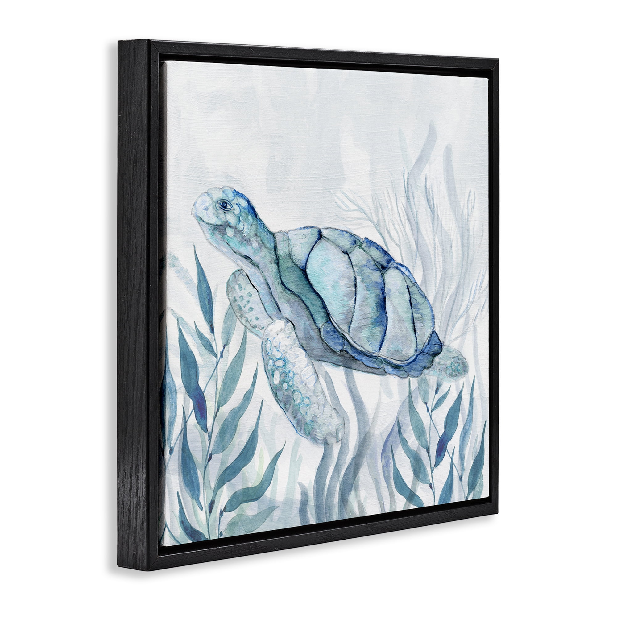 Stupell Industries Sea Turtle with Subtle Smile Black Framed Floater Canvas Wall Art, design by Janet Tava