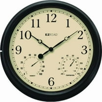 EZ Read 15 In. Indoor/Outdoor Wall Clock with Thermometer & Hygrometer - Black