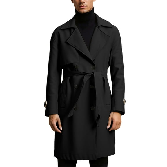 Aihuaihua Mens Trench Coat Windbreaker Jackets 2025 Outdoor Casual Wear Fall Winter Long Jackets Men's Lightweight Anorak Jacket Black M