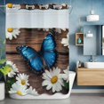 thumbnail image 6 of Blue Butterfly Daisy No Hooks Shower Curtain with Snap-in Liner Spring White Floral Flower Plant Wood Grain Shower Curtains for Bathroom, Waterproof, Easy Install, Washable 72"x84", 6 of 9