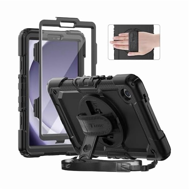 wonim11 Timecity for Samsung Galaxy Tab A9 Case 8.7 inch (SM-X110/X115/X117), with Built-in Screen Protector, 360° Rotating Stand, Hand Strap&Shoulder Strap Case for Galaxy Tab A9 4G LTE Tablet- Black