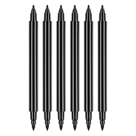 6Pcs Black Fabric Marker, Double Tip Fabric Paint Pen Waterproof for Decorating Shirt Sneakers Clothing Canvas Bag Shoes