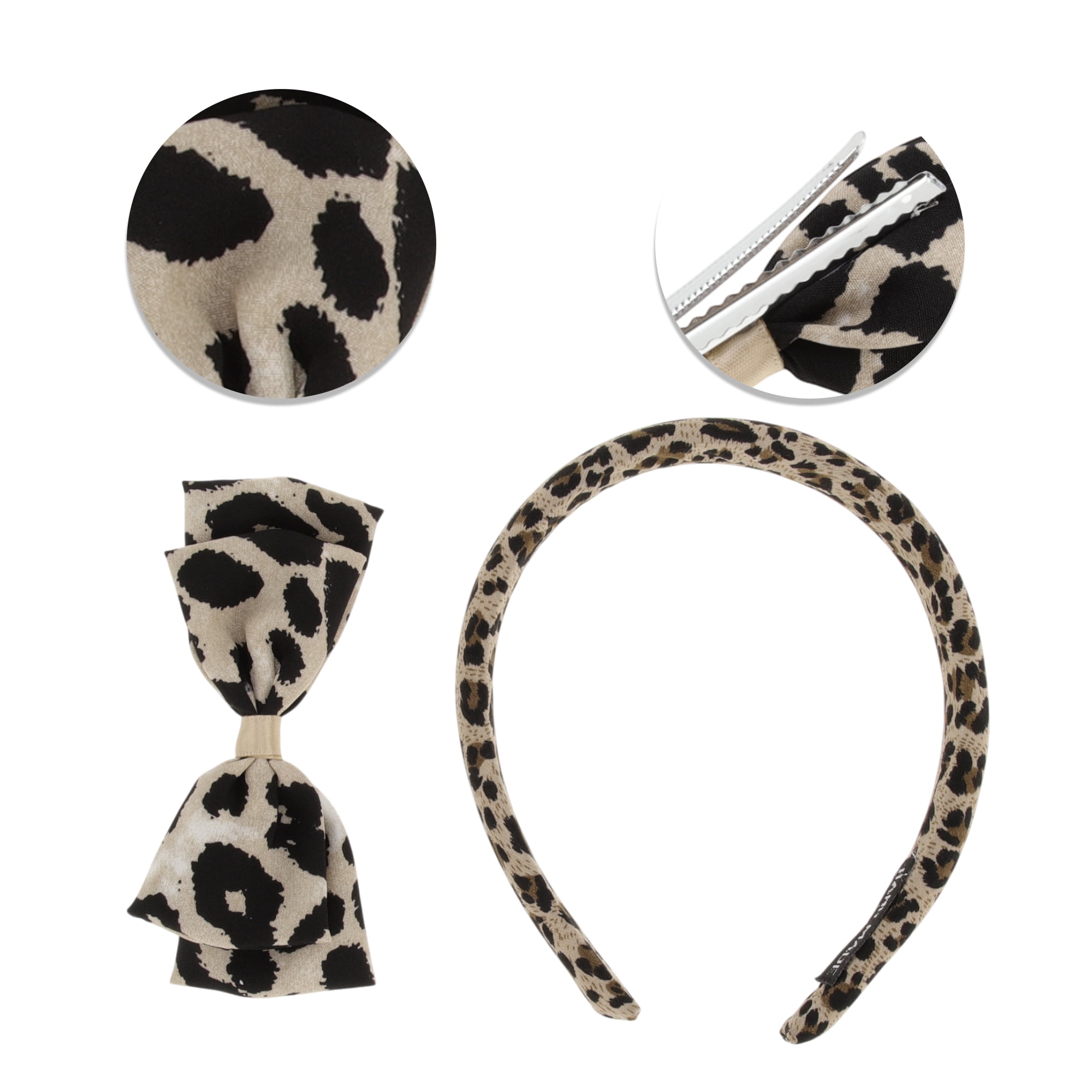 Unique Bargains Leopard Print Hair Clips Women Hairdo Set 1 White, Black