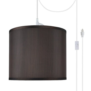 Aspen Creative 71086-21 One-Light Plug-In Swag Pendant Light Conversion Kit with Transitional Drum Fabric Lamp Shade, Brown, 12" width