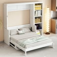 thumbnail image 4 of Harper & Bright Designs Full Size Murphy Bed with Bookshelf, Wooden Full Cabinet Bed Wall Bed with Desk, Folding Wall Chest Bed for Guest Room Office, White, 4 of 10