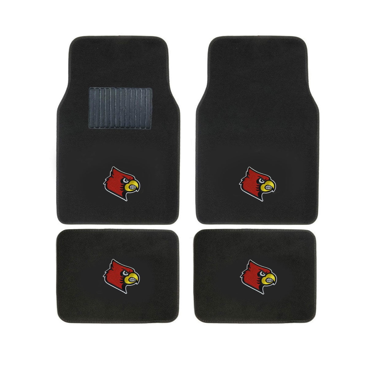 Carpet Floor Mats Bundle with Steering Wheel Cover for Louisville Fans Officially Licensed(5 items)