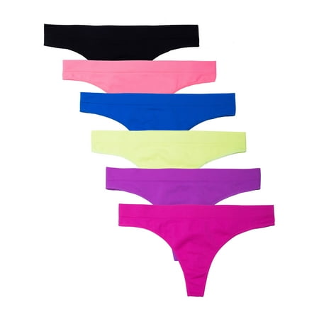 

Kalon Women 6 Pack Seamless Nylon Spandex Thong Panties (X-Small Neons)