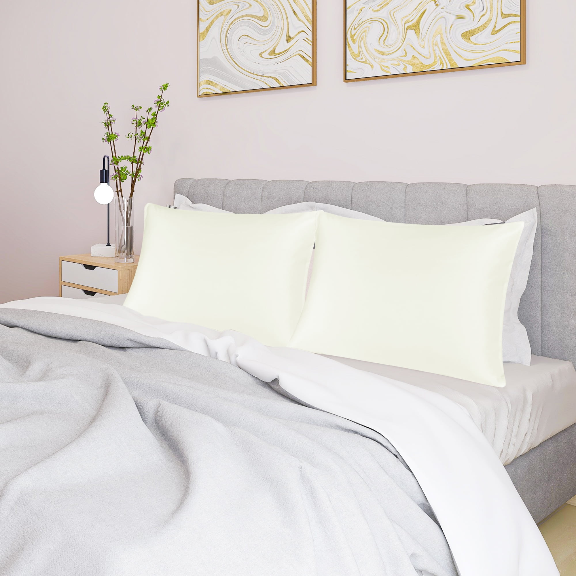 Unique Bargains 4 Pack Satin Pillowcases for Hair and Skin, Cream Standard