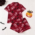 thumbnail image 2 of MEZZALL Women Halloween Print Pajama Set Lapel Collar Button Closure Chest Pocket Short Sleeve Tops With Elastic Waist Shorts Loungewear Sleepwear For Holiday 2 Piece Holiday Pjs, 2 of 9